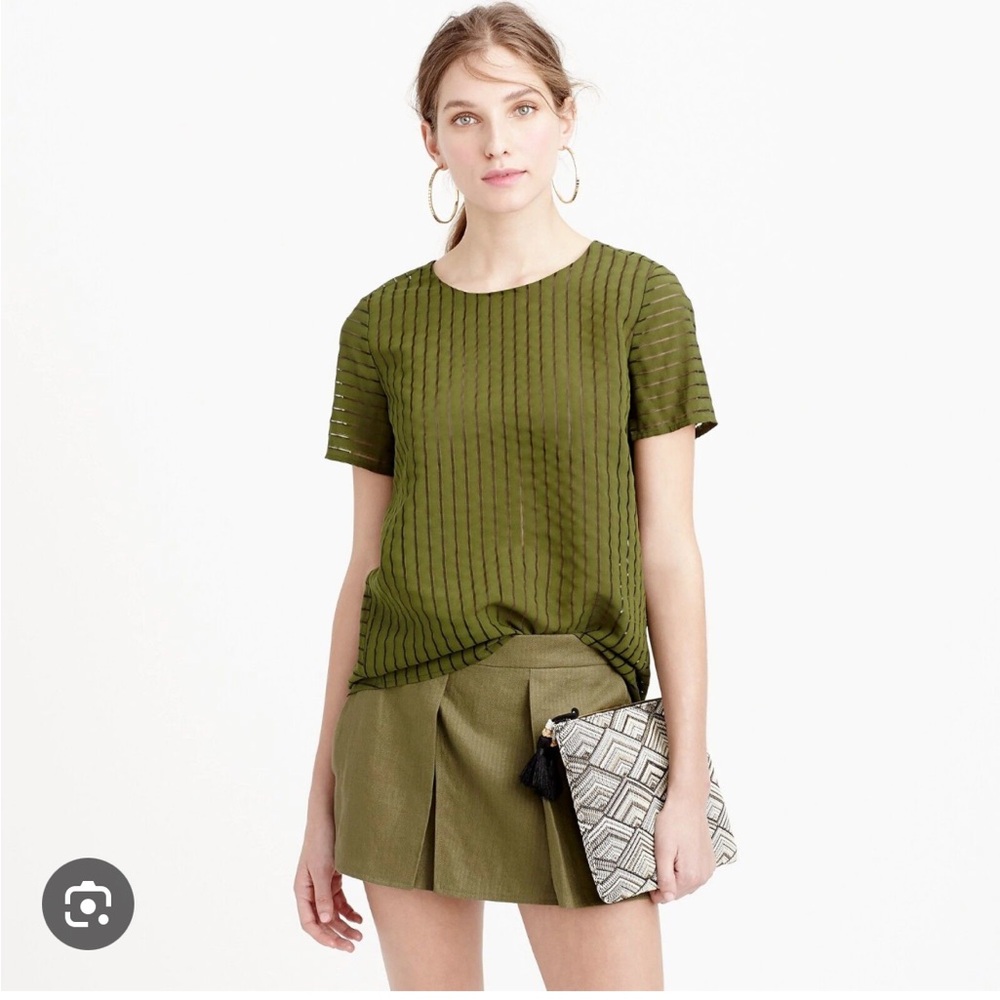 J.Crew Green Shadow Stripe Sheer Top Blouse